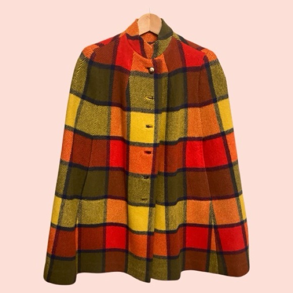 Jackets & Blazers - Plaid Multicolor Women's Cape Coat